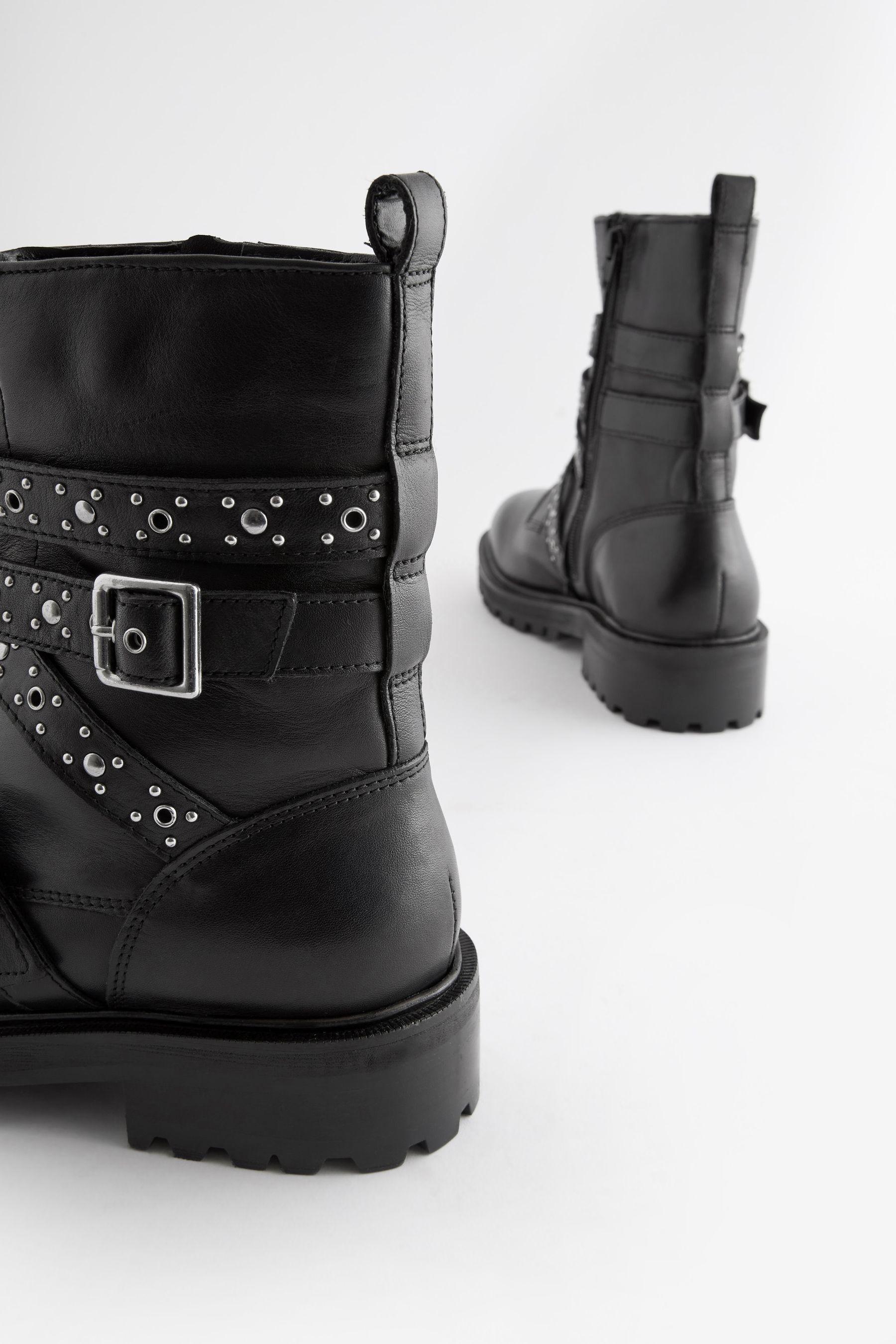 Black Forever Comfort Studded Biker Ankle Boots