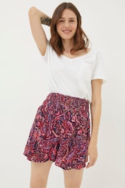 FatFace Bright Purple Paisley Shirred Waist Shorts - Image 1 of 5