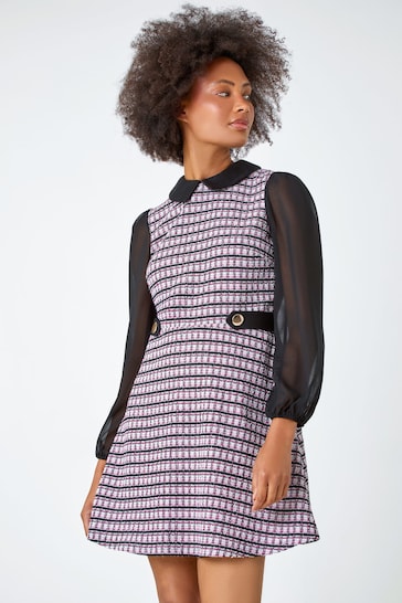 Dusk Pink Collared Boucle Mini Stretch Dress