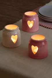 Set of 3 Pink Ceramic Heart Cut-Out Lanterns - Image 2 of 5