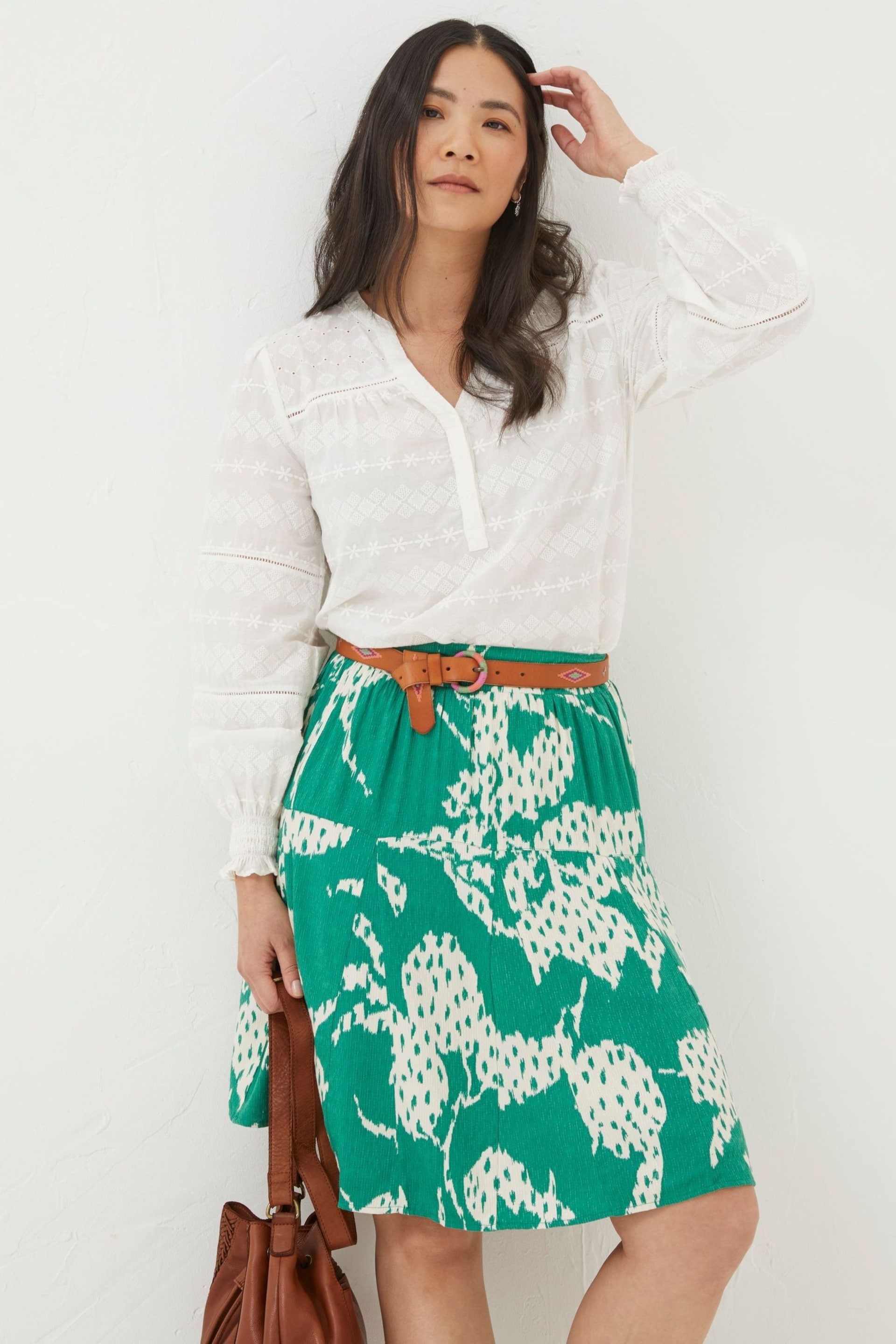 FatFace Green Textured Leaves Skirt - Image 1 of 5