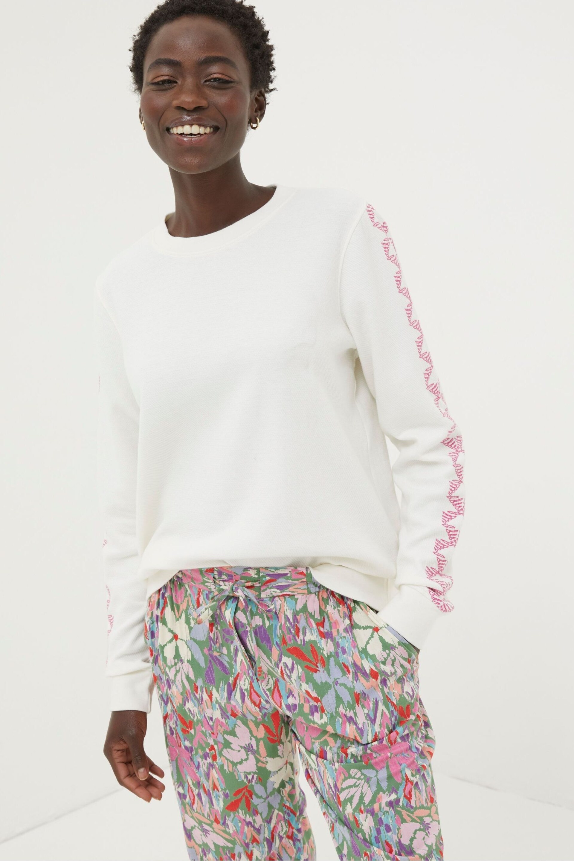 FatFace Natural Eve Embroidered Sleeve Sweatshirt - Image 1 of 5