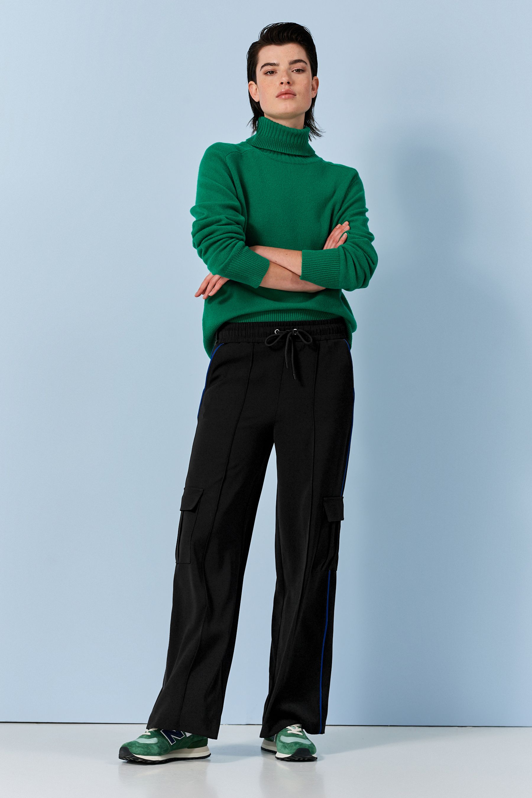 Black trousers with green stripe hotsell