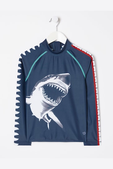 FatFace Blue Shark Long Sleeve Rash Vest