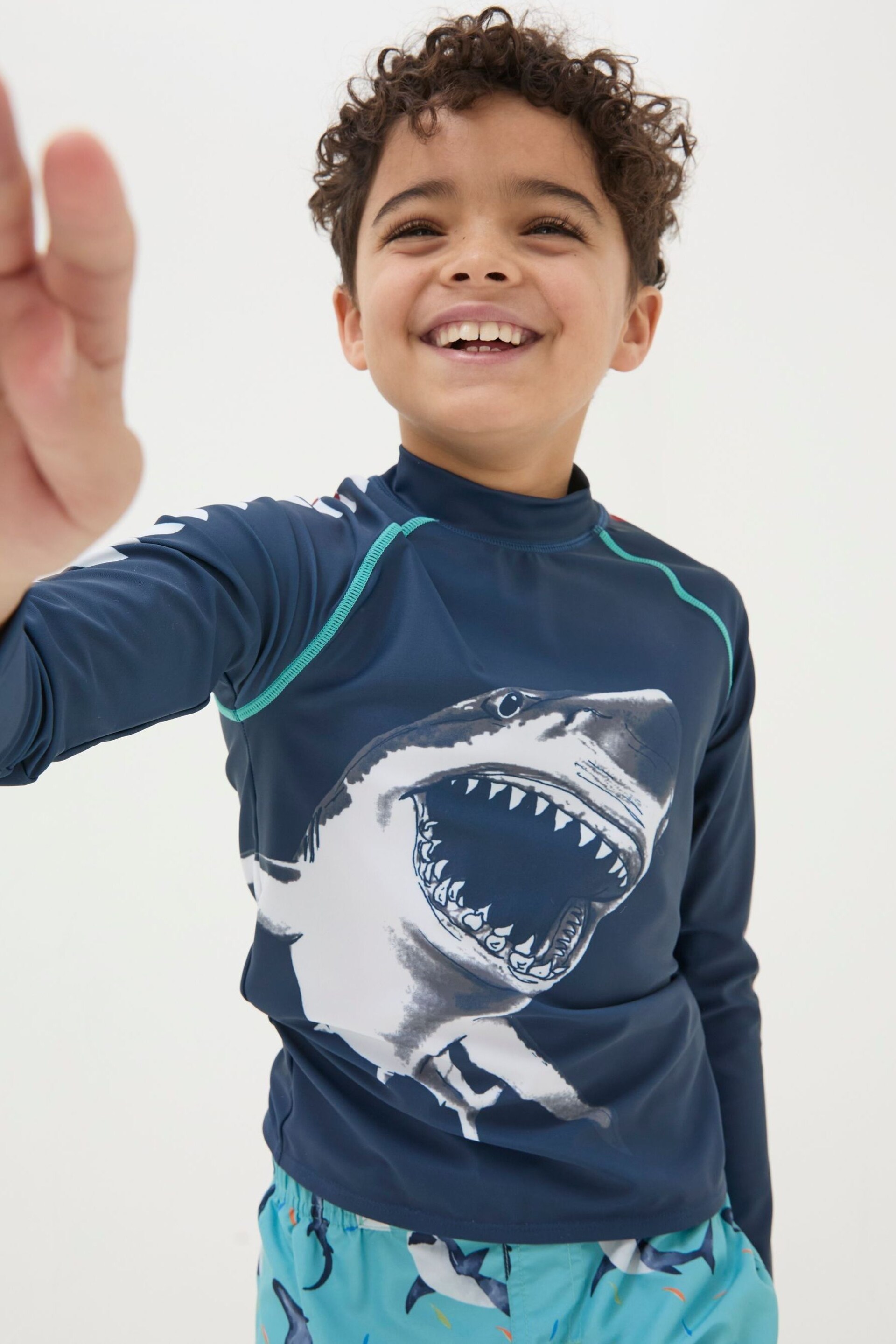 FatFace Blue Shark Long Sleeve Rash Vest - Image 2 of 5