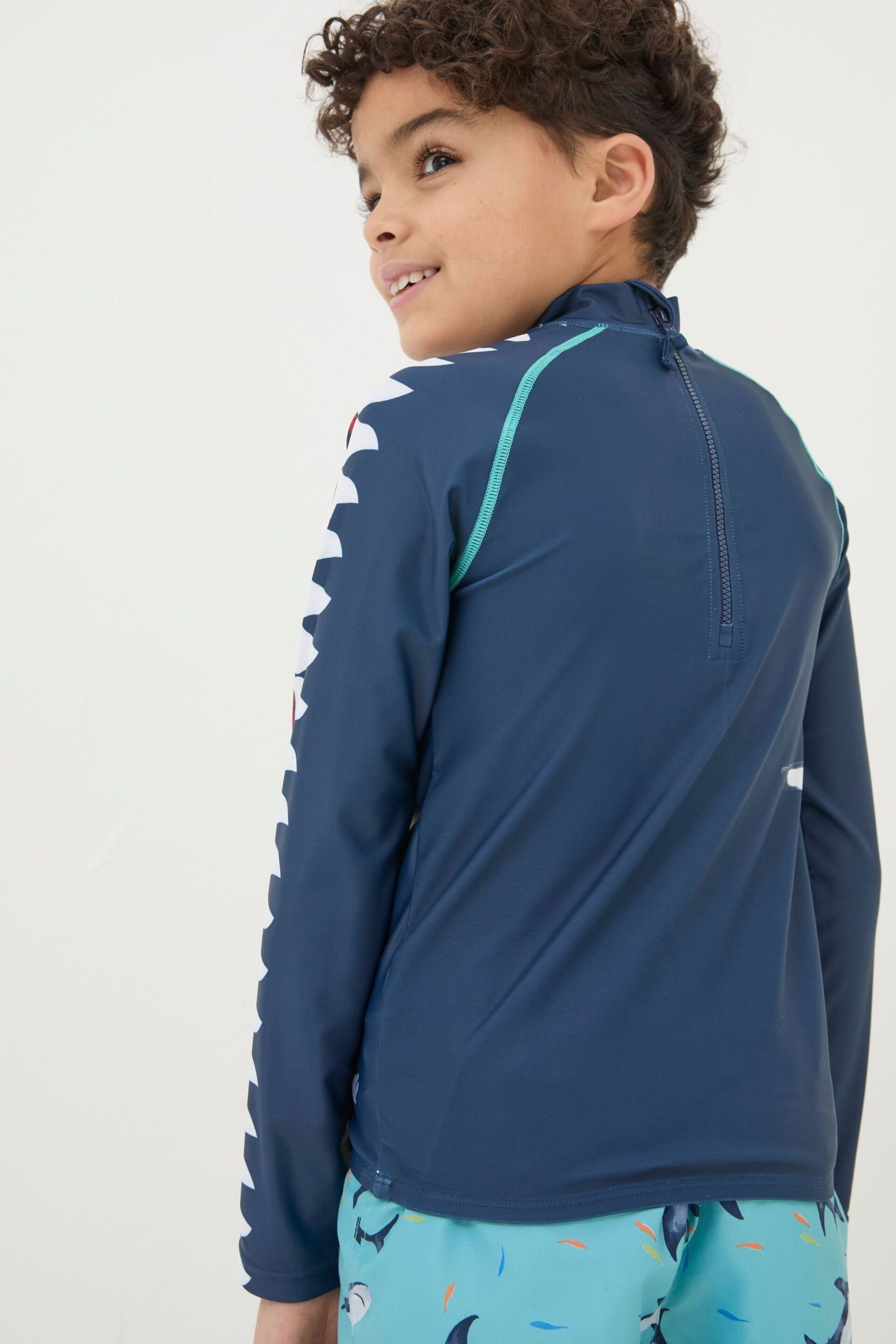 FatFace Blue Shark Long Sleeve Rash Vest - Image 3 of 5