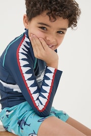 FatFace Blue Shark Long Sleeve Rash Vest - Image 4 of 5