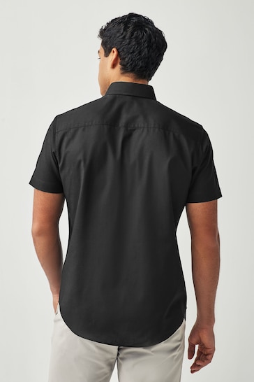 Black Regular Fit Short Sleeve Easy Iron Button Down Oxford Shirt
