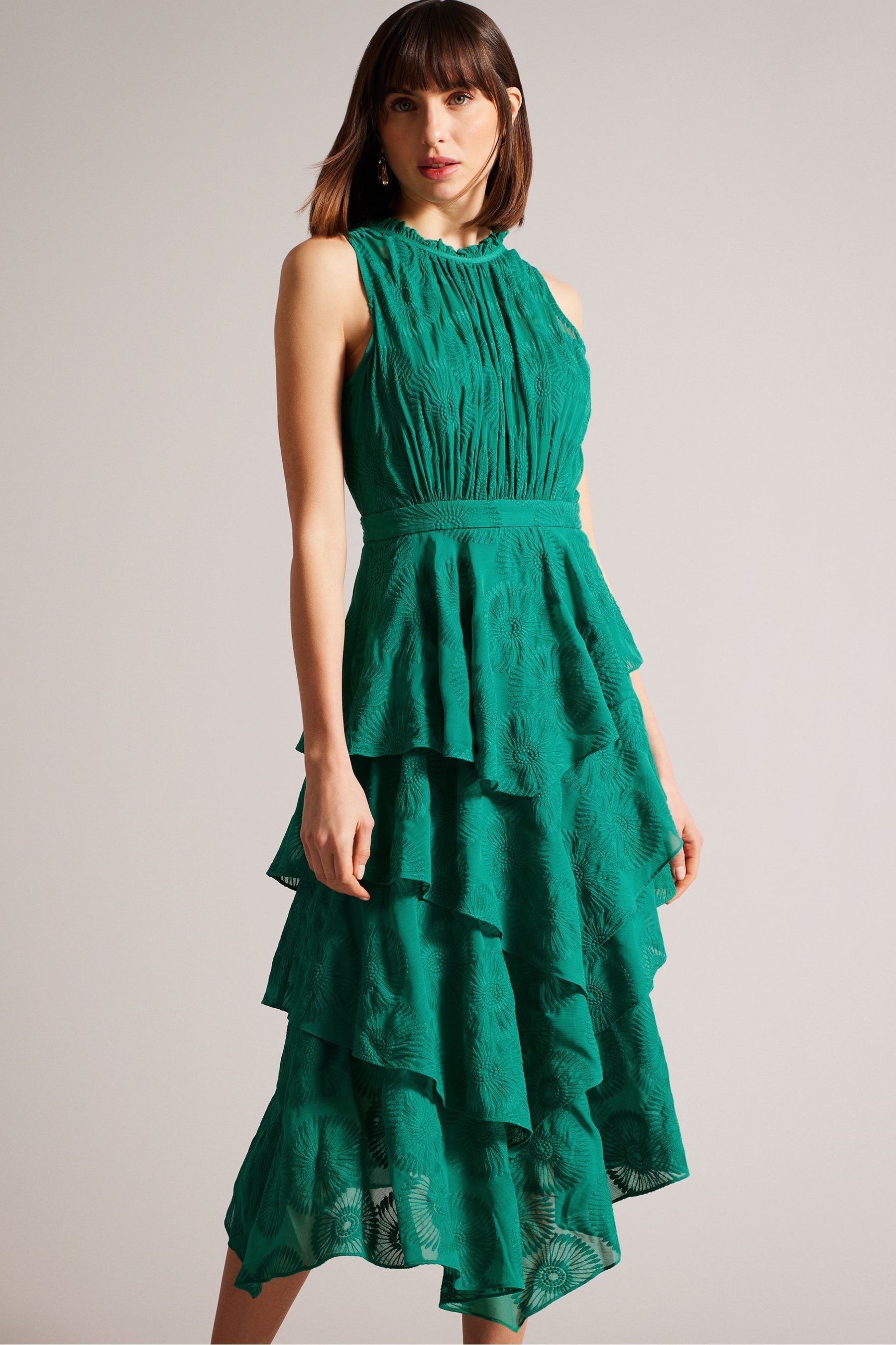 Buy Ted Baker Green Floryah Embroidered Midi Dress With Tiered Skirt from Next Luxembourg