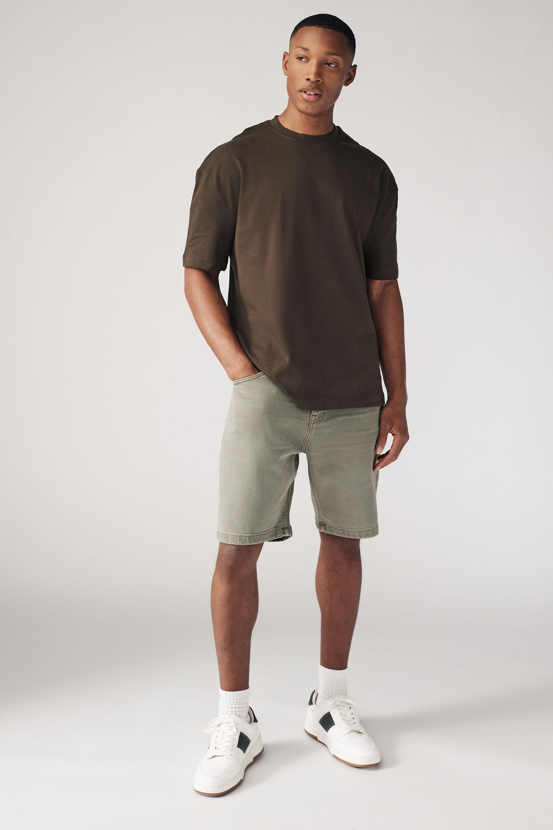 Khaki denim shorts top
