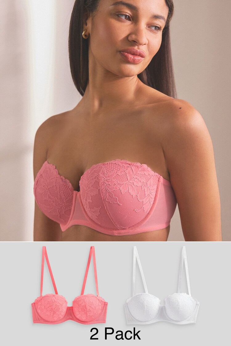 Coral/White Lace Light Pad Strapless Multiway Bras 2 Pack - Image 1 of 9