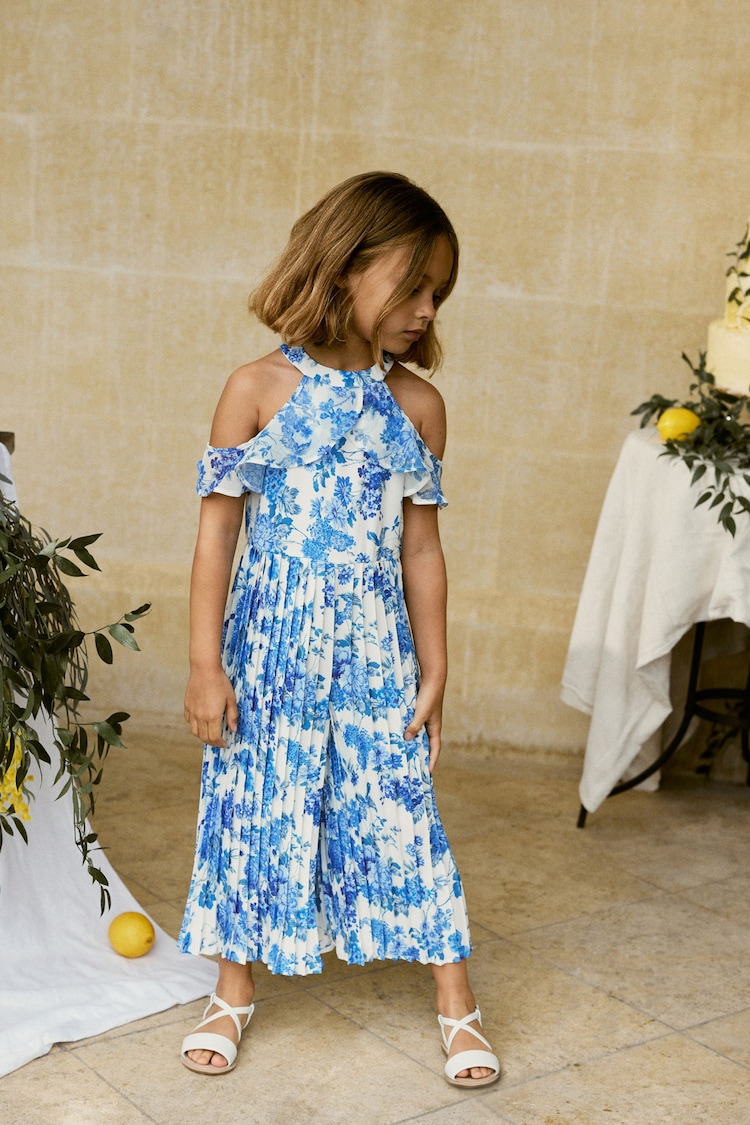 Blue Floral Pleated Jumpsuit (3-16yrs) - Image 1 of 6