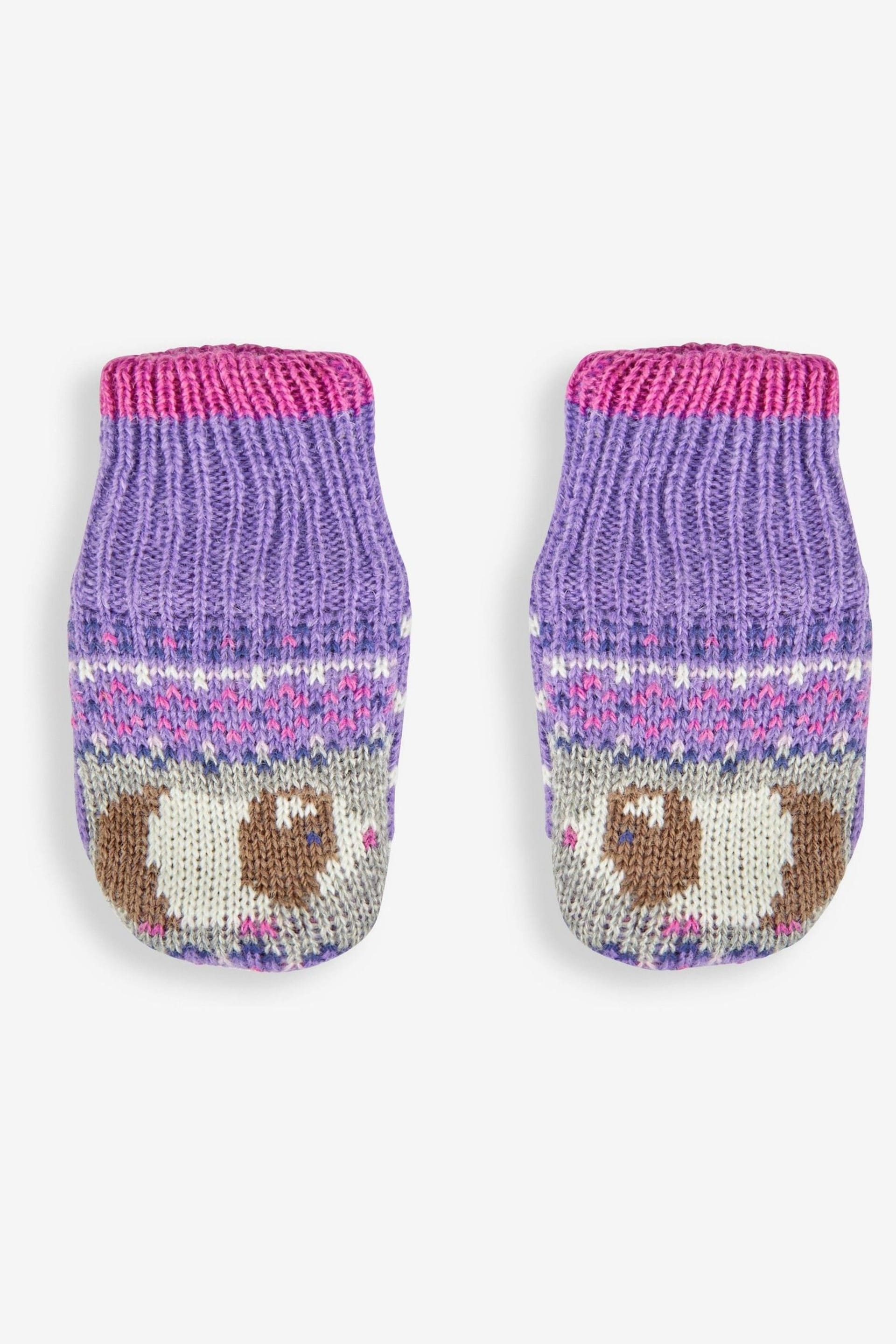 JoJo Maman Bébé Lilac Guinea Pig Fair Isle Mittens - Image 1 of 3