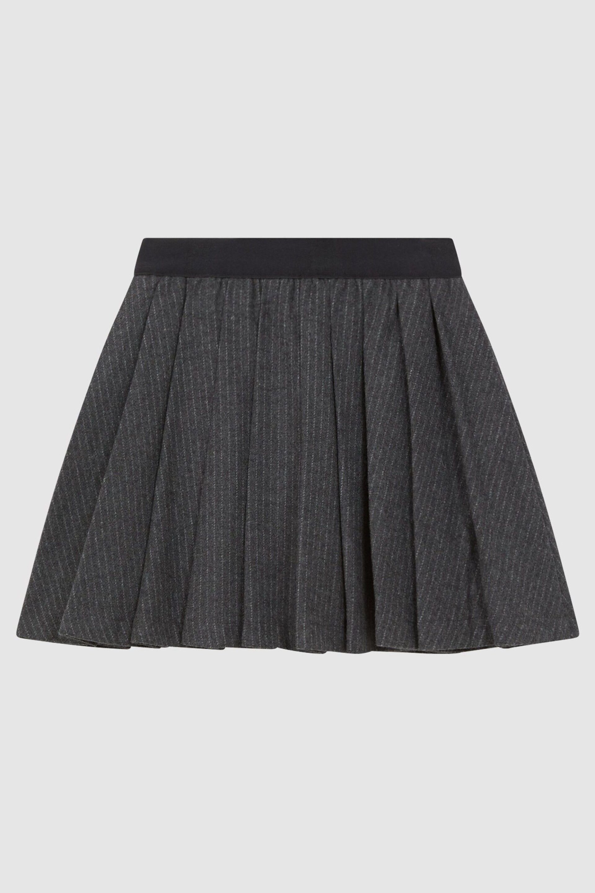 Reiss Dark Grey Marcie Junior Wool Blend Striped Pleated Skirt - Image 2 of 6