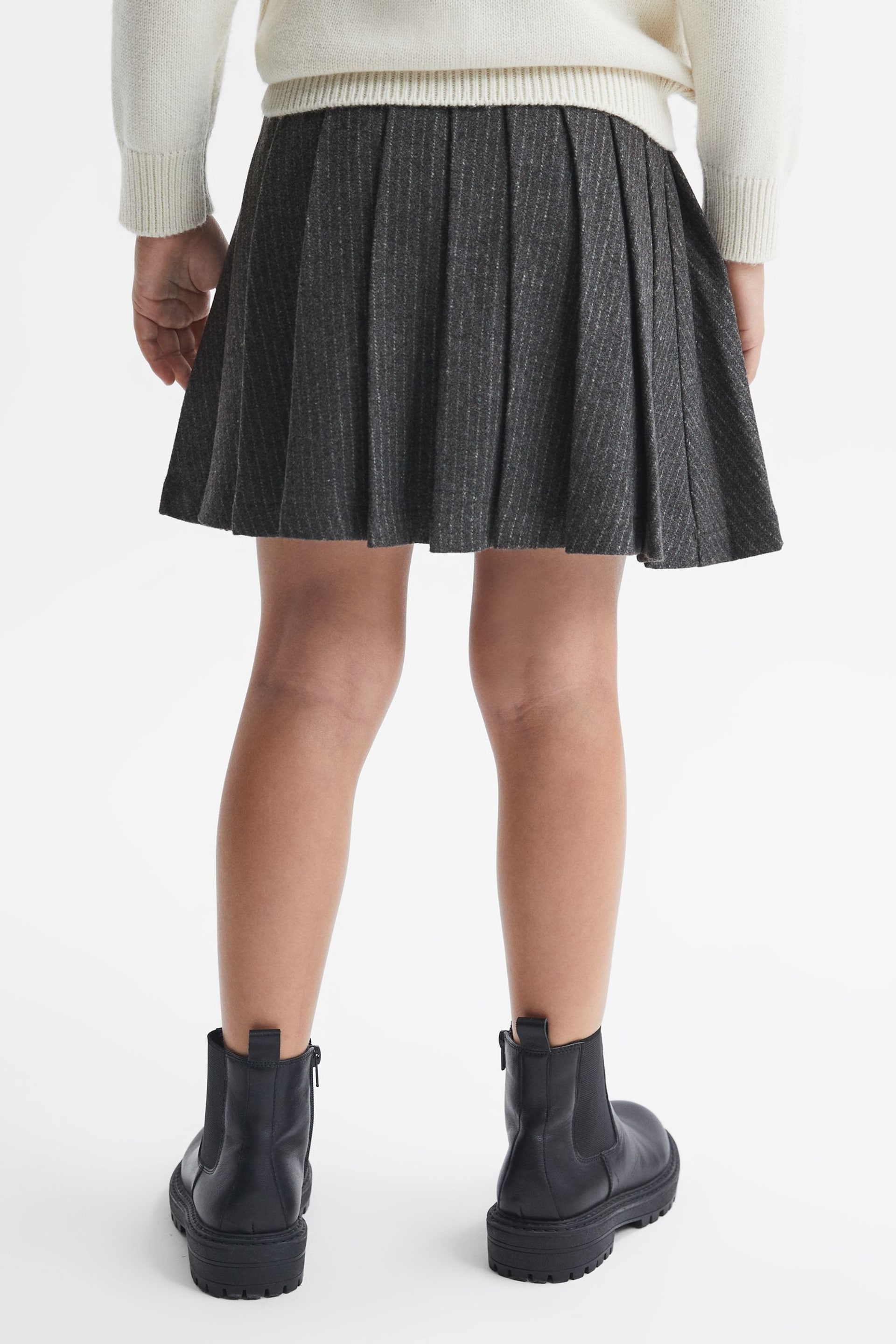 Reiss Dark Grey Marcie Junior Wool Blend Striped Pleated Skirt - Image 5 of 6
