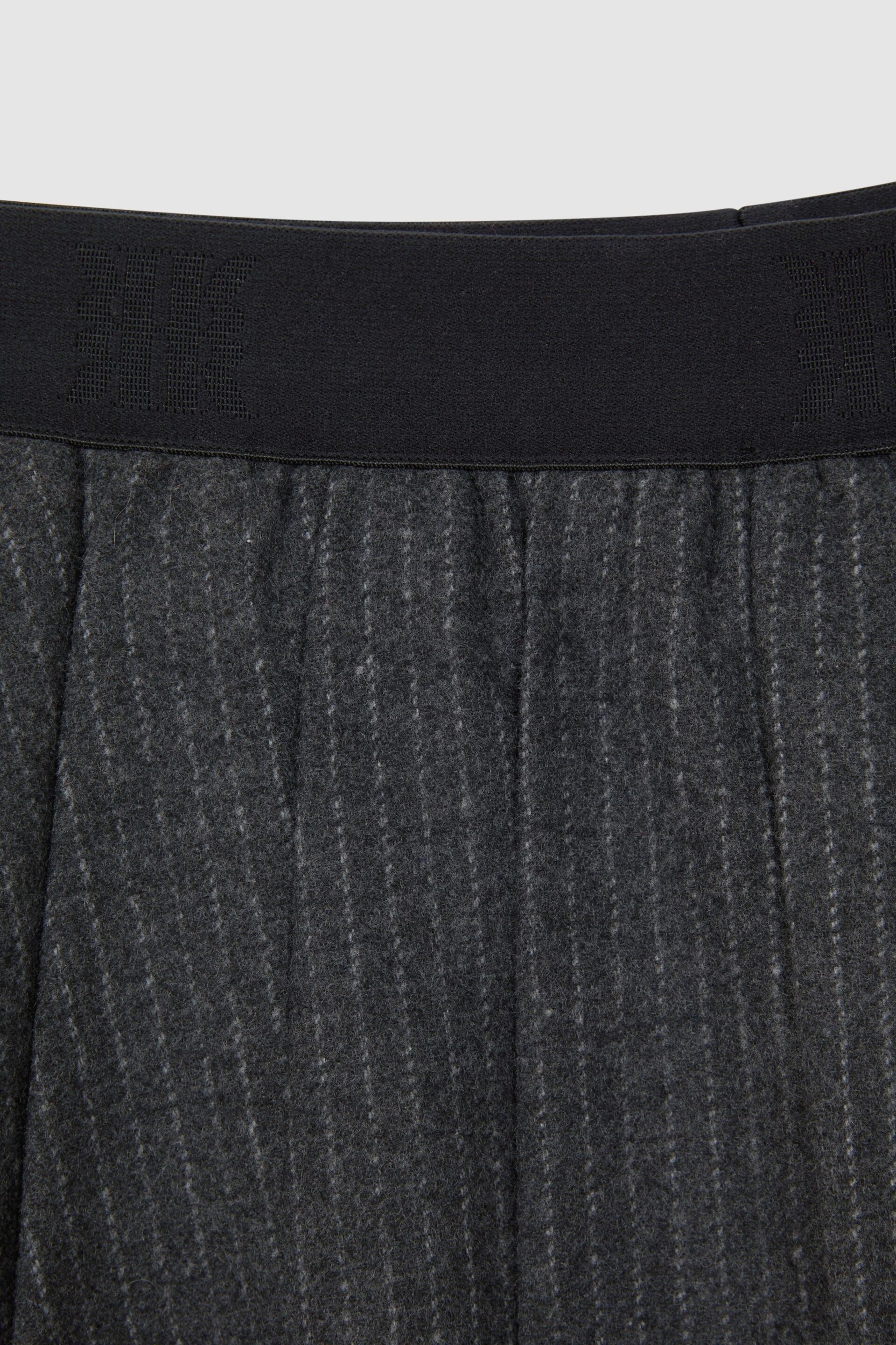 Reiss Dark Grey Marcie Junior Wool Blend Striped Pleated Skirt - Image 6 of 6