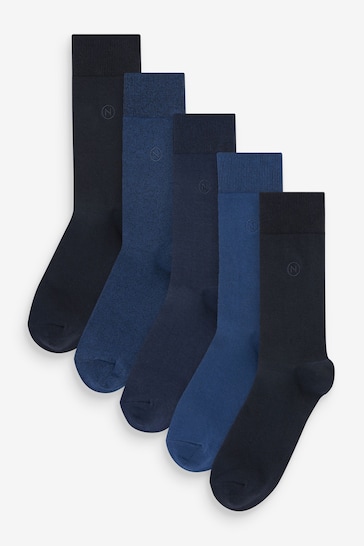Blue/Navy 5 Pack Embroidered Lasting Fresh Socks