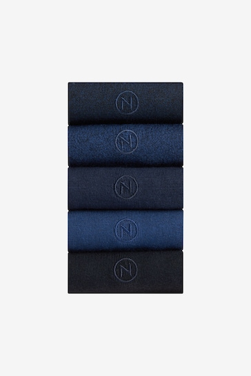 Blue/Navy 5 Pack Embroidered Lasting Fresh Socks