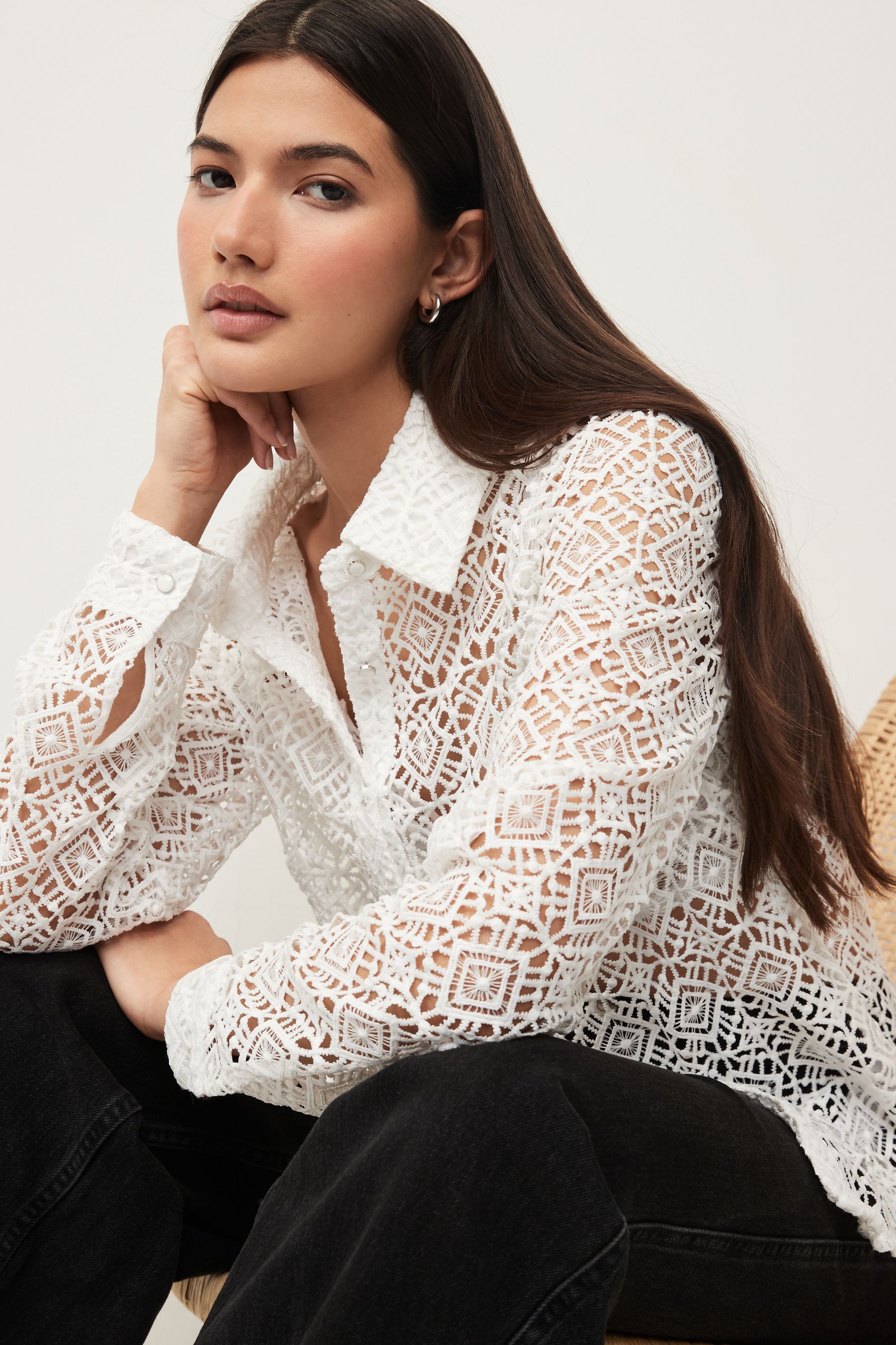 Buy White Crochet Shirt from the Next UK online shop