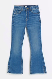 River Island Dark Blue Girls Wash Ripped Flare Jeans - Image 3 of 5