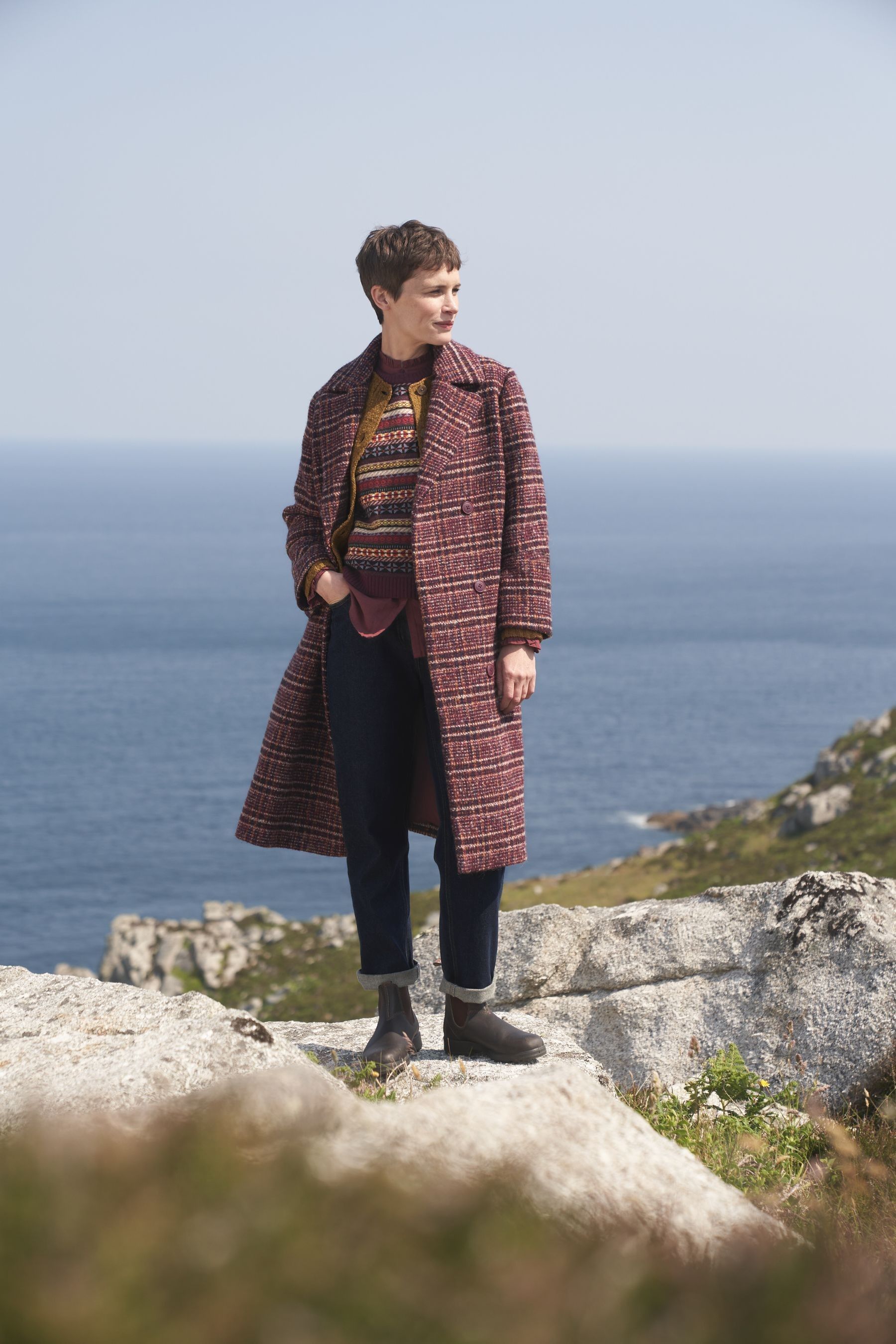 Buy Seasalt Cornwall Purple Evenweave Wool Blend Checked Coat from Next Luxembourg