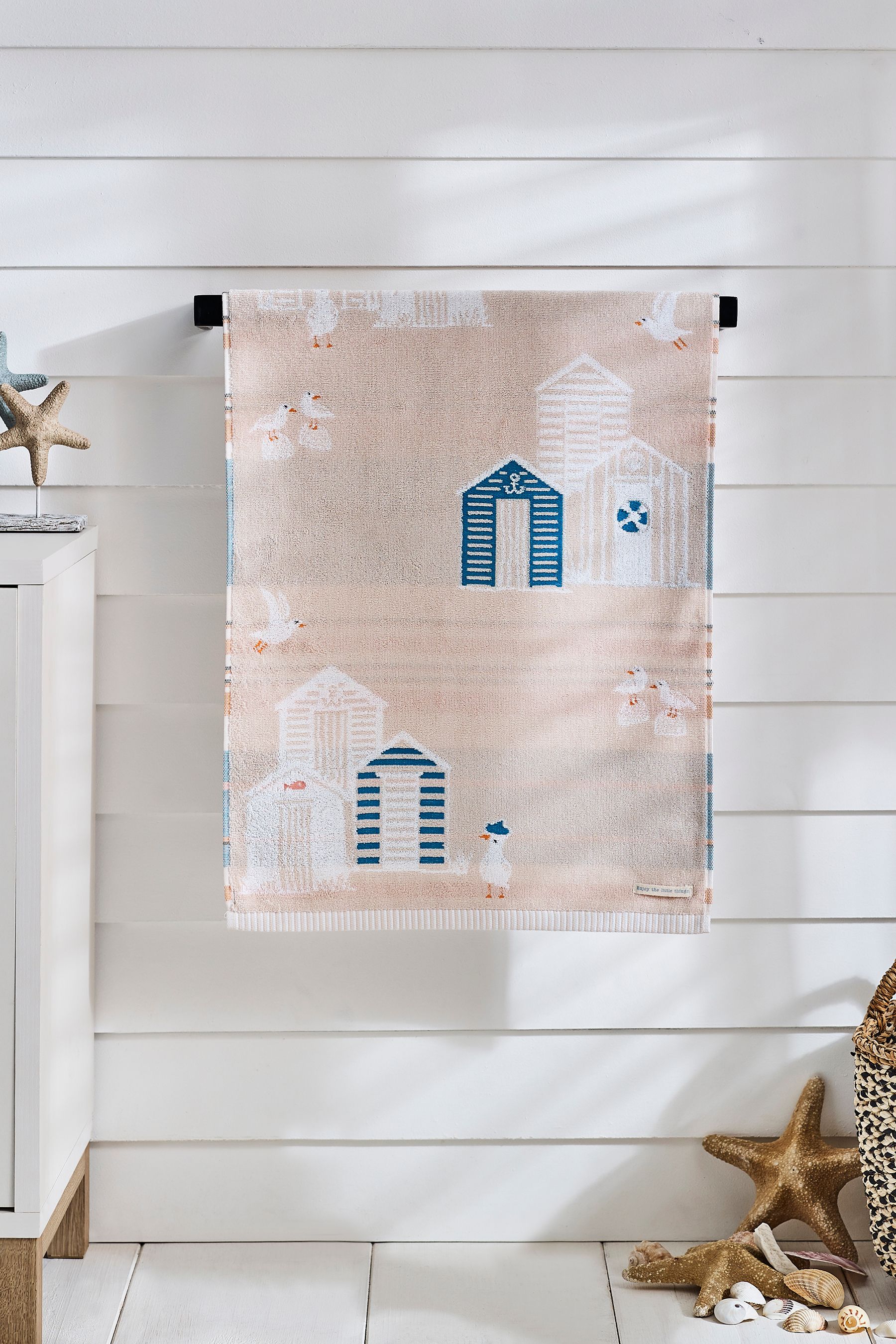 Natural Beach Huts Towel 100 Cotton