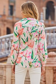 Sosandar Cream Floral Printed Blouson Sleeve Shirt - Image 2 of 5
