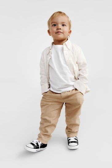 Gap White and Brown Linen Blend Shirt and Trousers Set (6mths-5yrs)