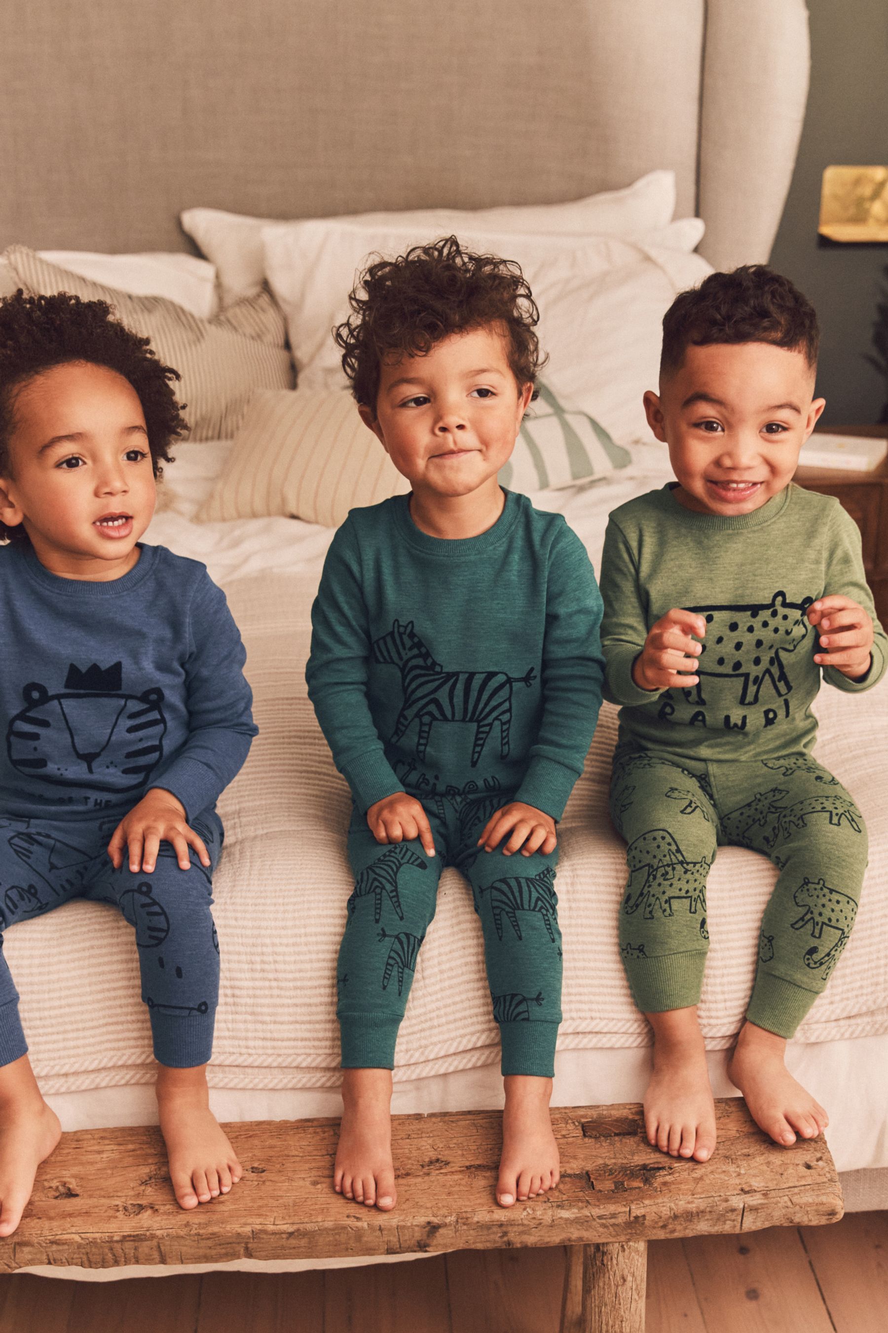 Buy Khaki Grey Animal Snuggle Pyjamas 3 Pack 9mths 10yrs from Next Qatar