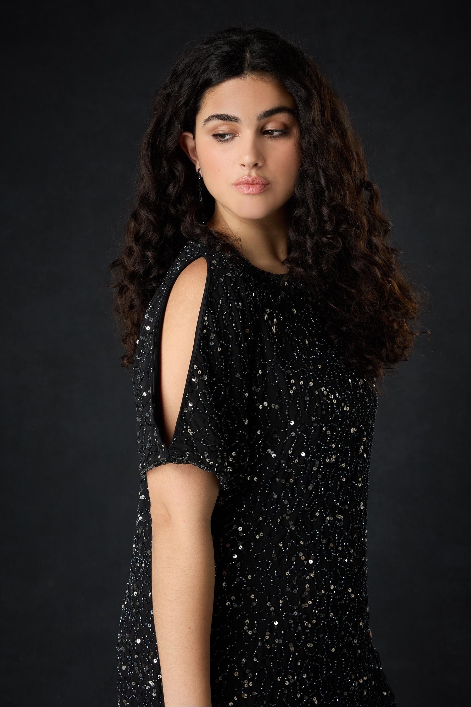 Live Unlimited Black Curve Embellished Cold Shoulder Dress