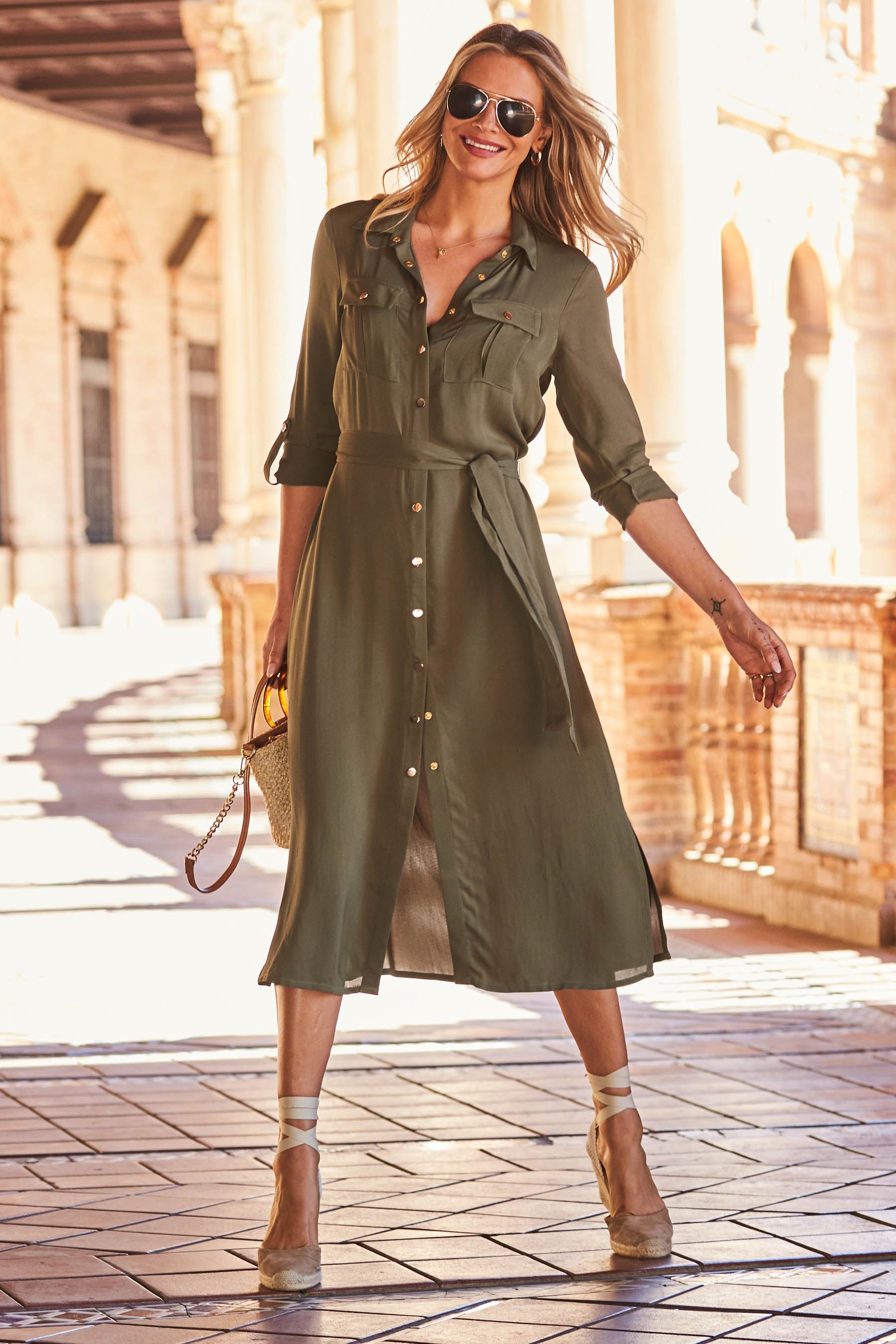 Buy Sosandar Green Utility Shirt Dress from the Next UK online shop