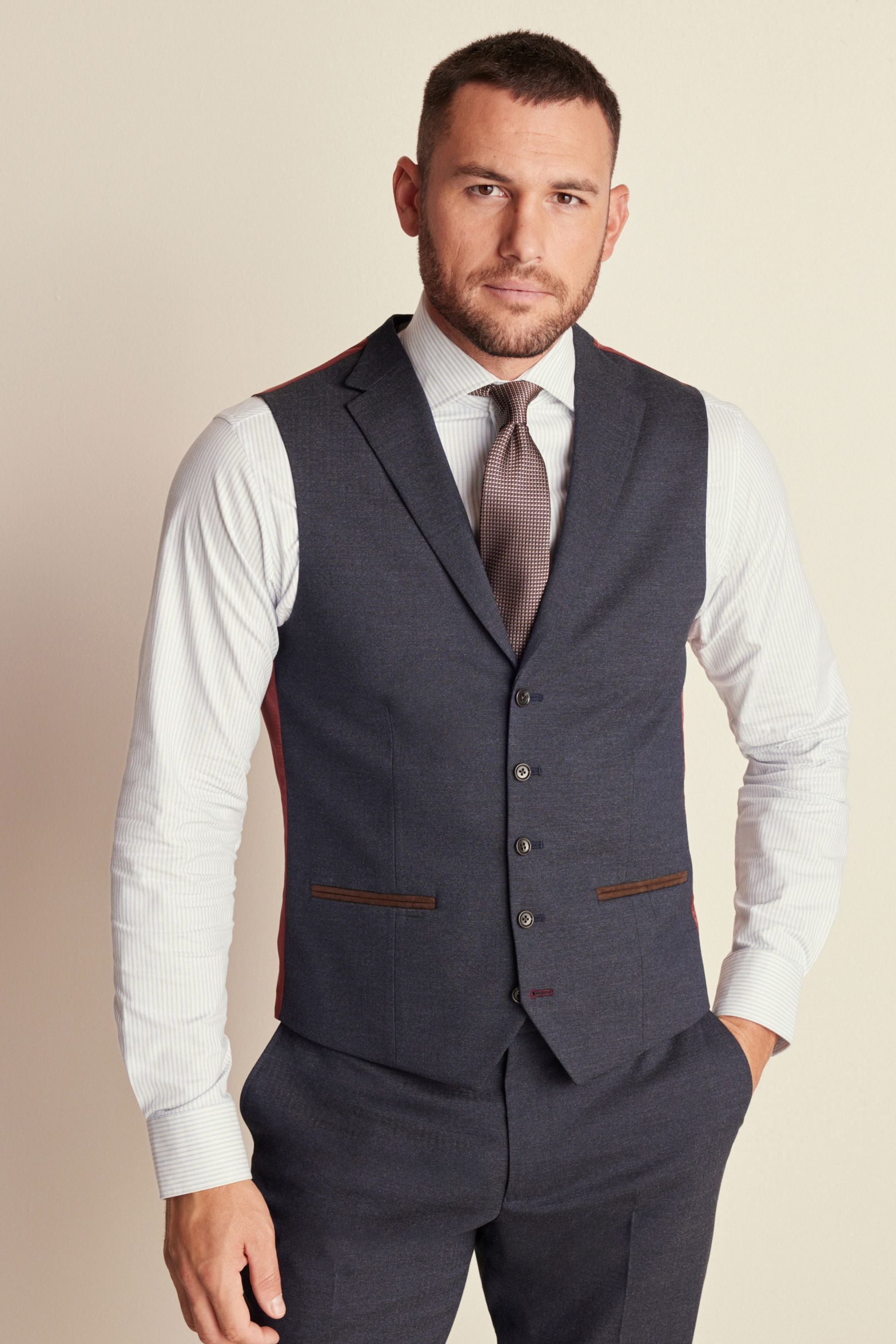 Buy Navy Blue Regular Fit Herringbone Suit Waistcoat from Next Ireland