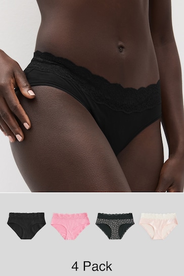 Black/Pink Heart Print Short Cotton and Lace Knickers 4 Pack