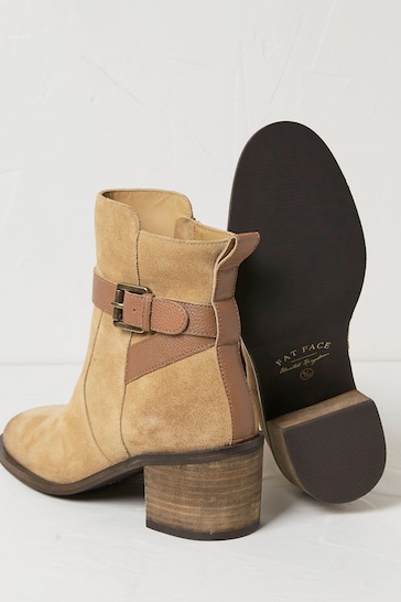 FatFace Brown Freya Suede Block Heel Ankle Boots