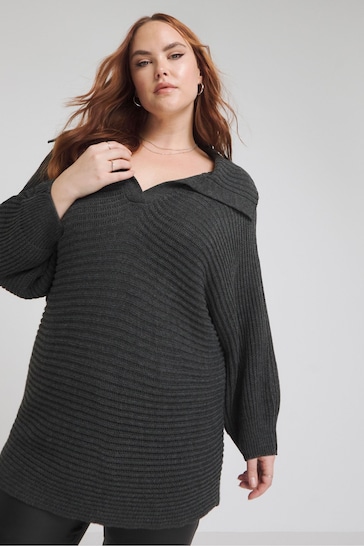 Simply Be Charcoal Grey Collar Jumper