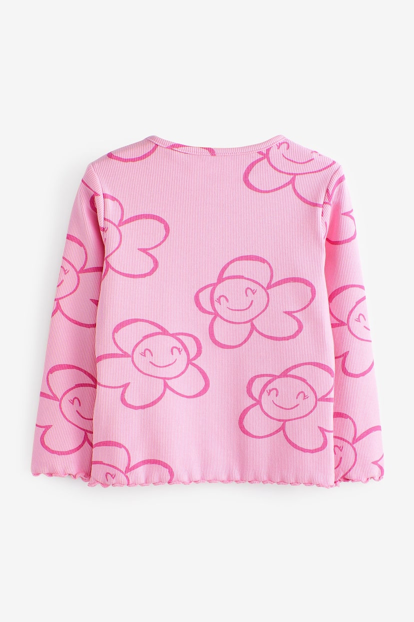 Pink Smile Flower Cotton Rich Long Sleeve Rib T-Shirt (3mths-7yrs) - Image 6 of 7