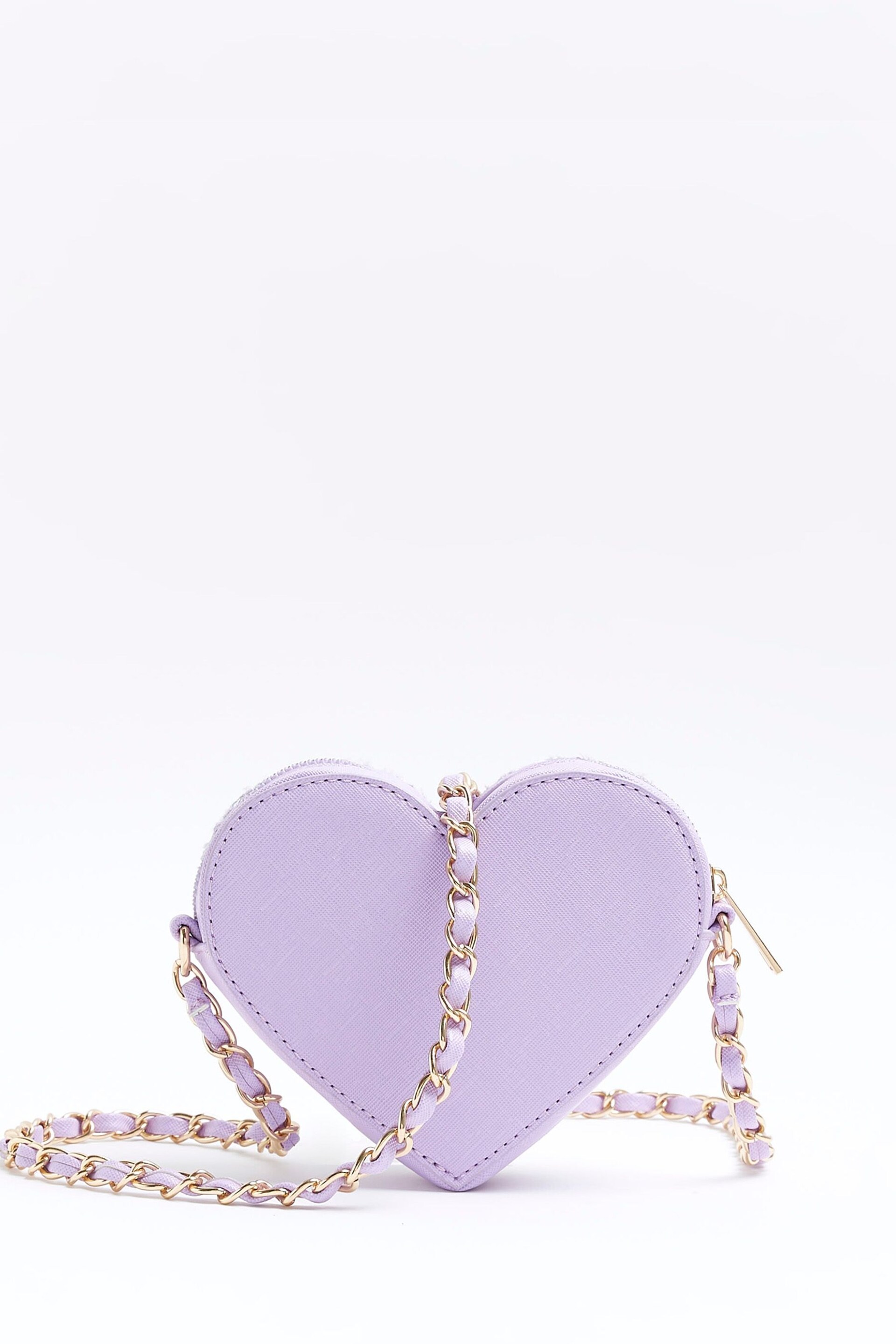 River Island Purple Girls Boucle Heart Xbody Bag - Image 2 of 4