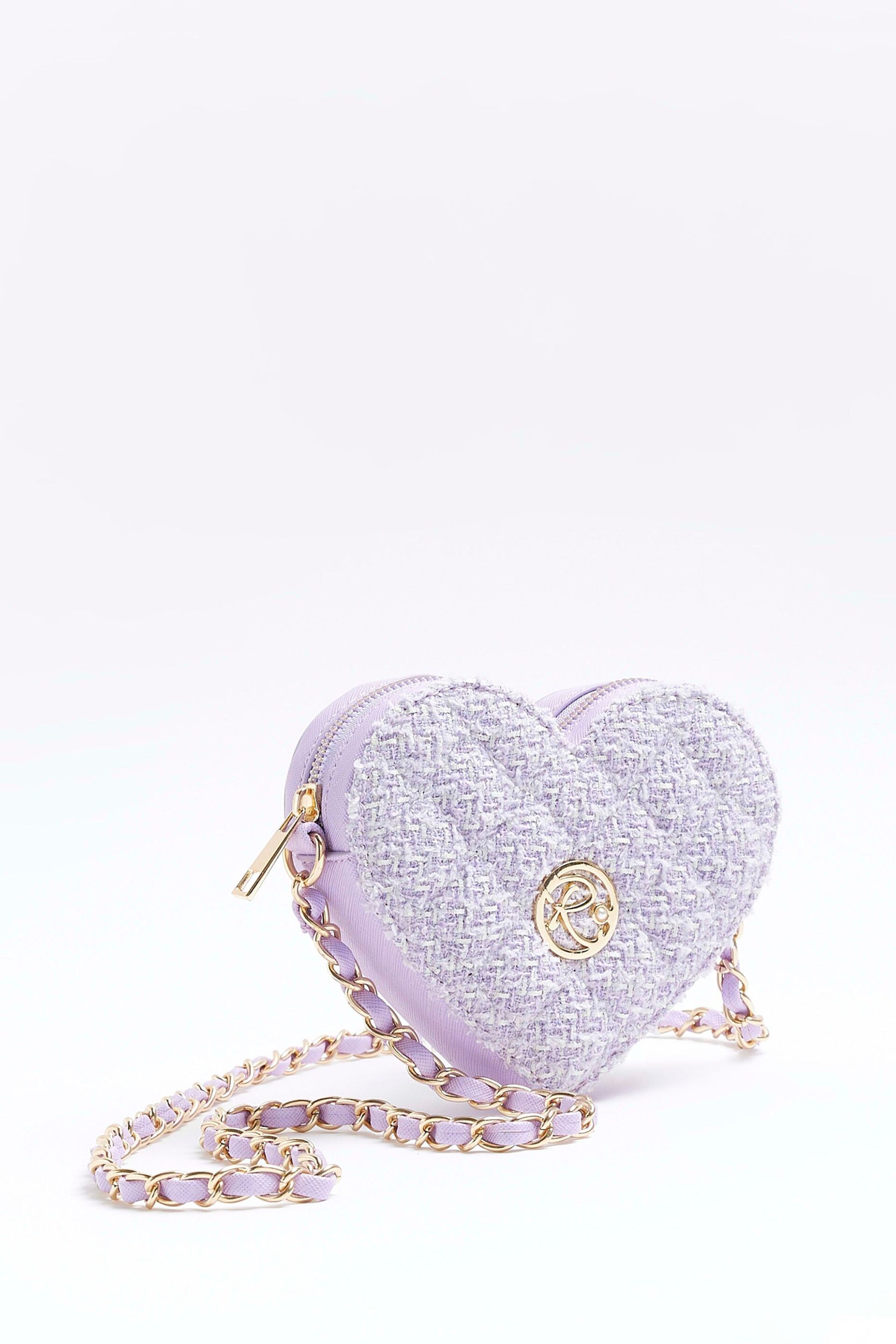 River Island Purple Girls Boucle Heart Xbody Bag - Image 3 of 4