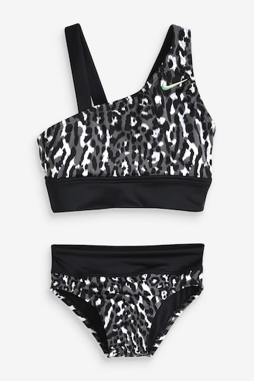 Nike Black Animal Print Asymmetrical Top Bikini Set