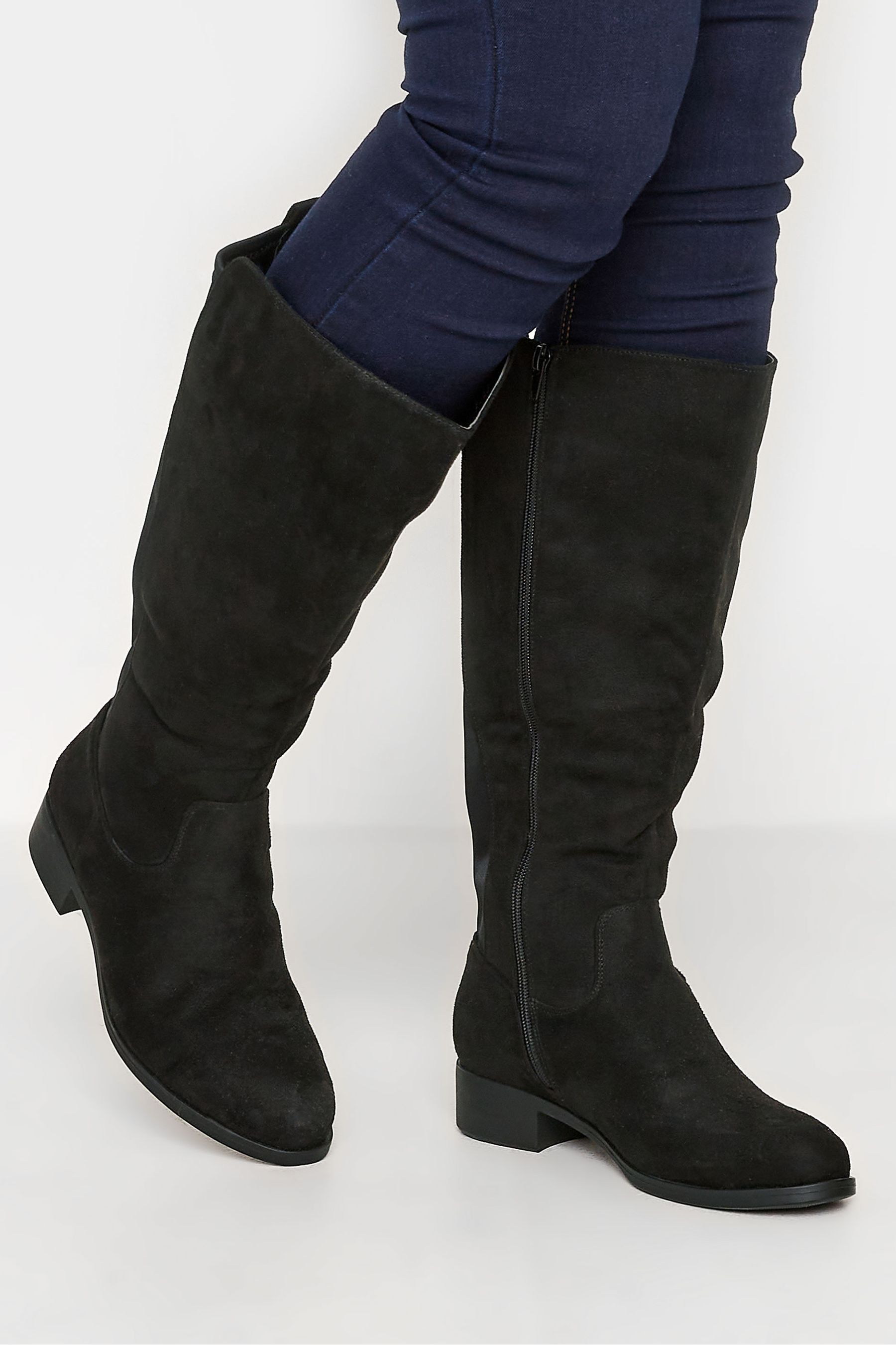 Buy Yours Curve Black Wide Fit Stretch Knee High Boots from the