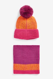 Orange/Pink Colourblock Hat & Scarf Set (1-16yrs) (1-13yrs) - Image 1 of 2