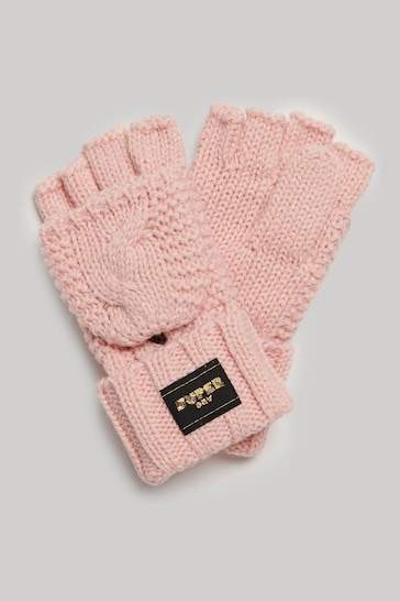 Superdry Pink Cable Knit Gloves