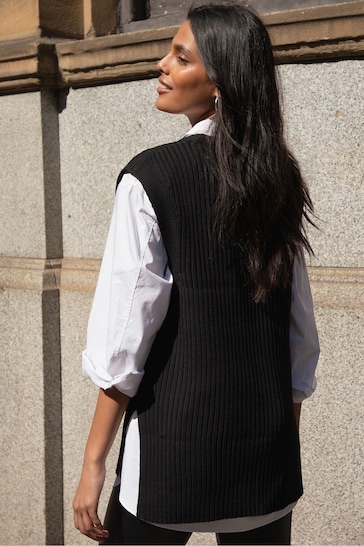 Threadbare Black Cable Detail Knitted Vest