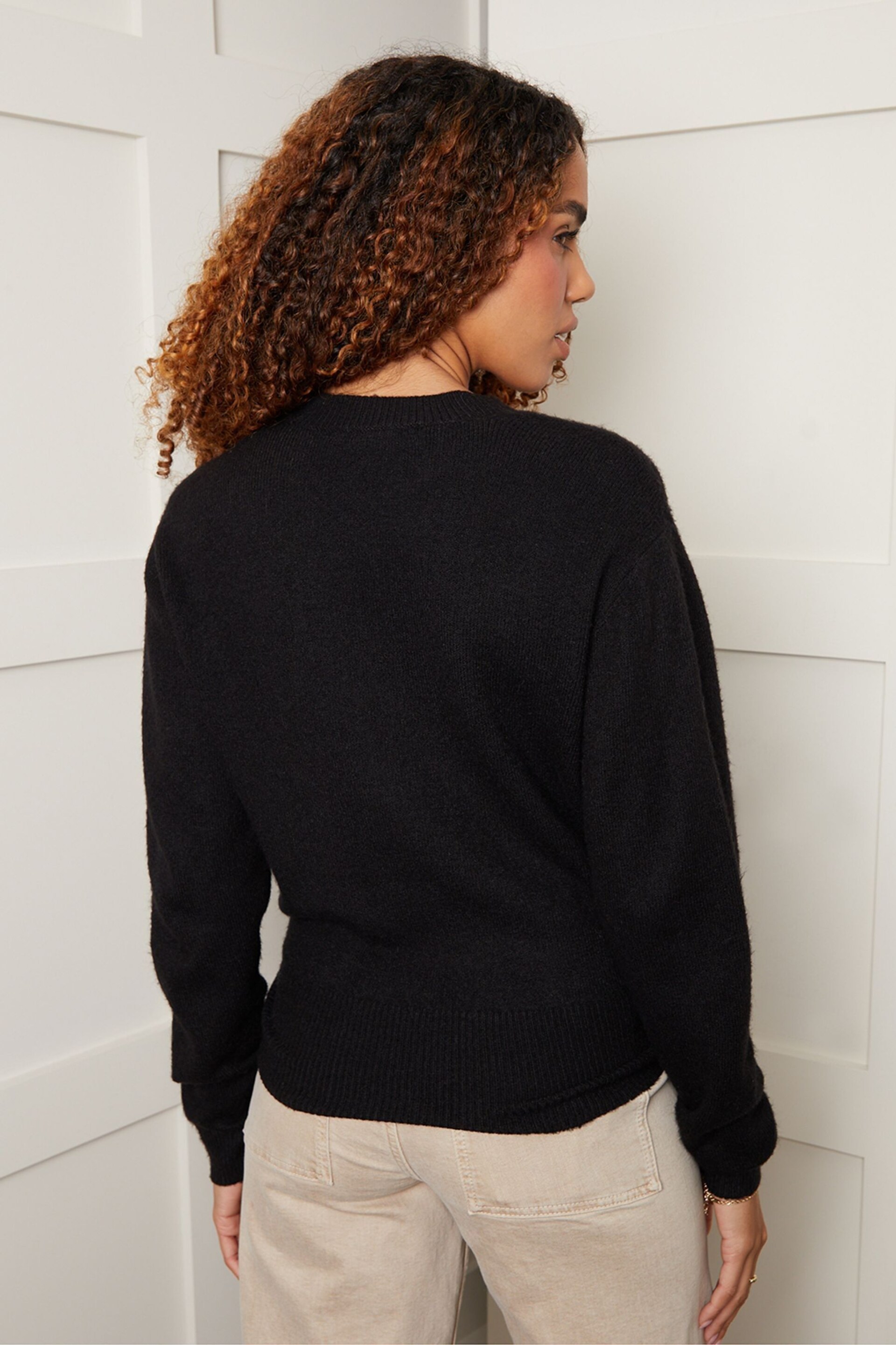 Threadbare Black Wrap Front Knitted Jumper - Image 2 of 4