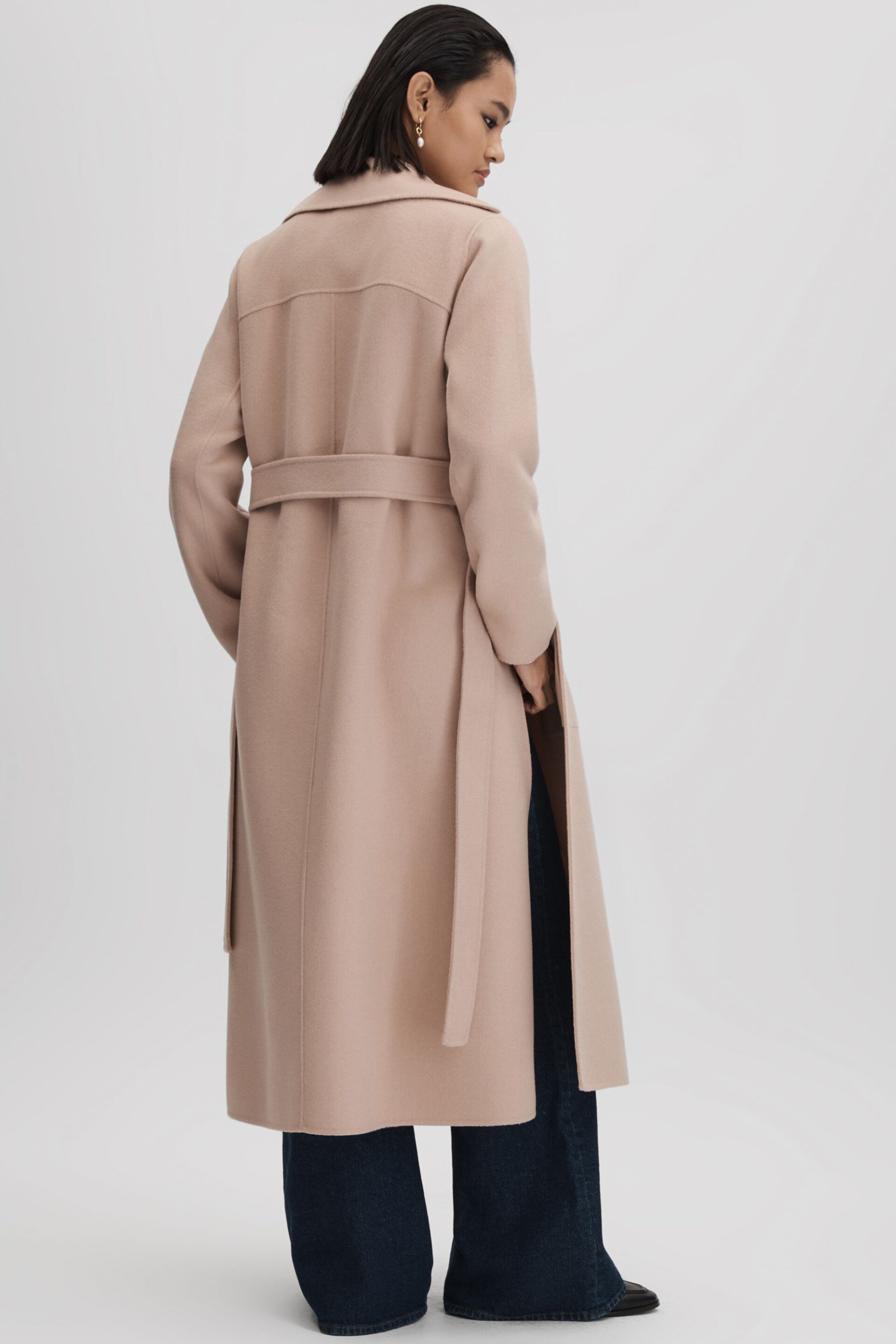 Reiss Neutral Sasha Wool Blend Double Breasted Blindseam Coat - Image 3 of 6