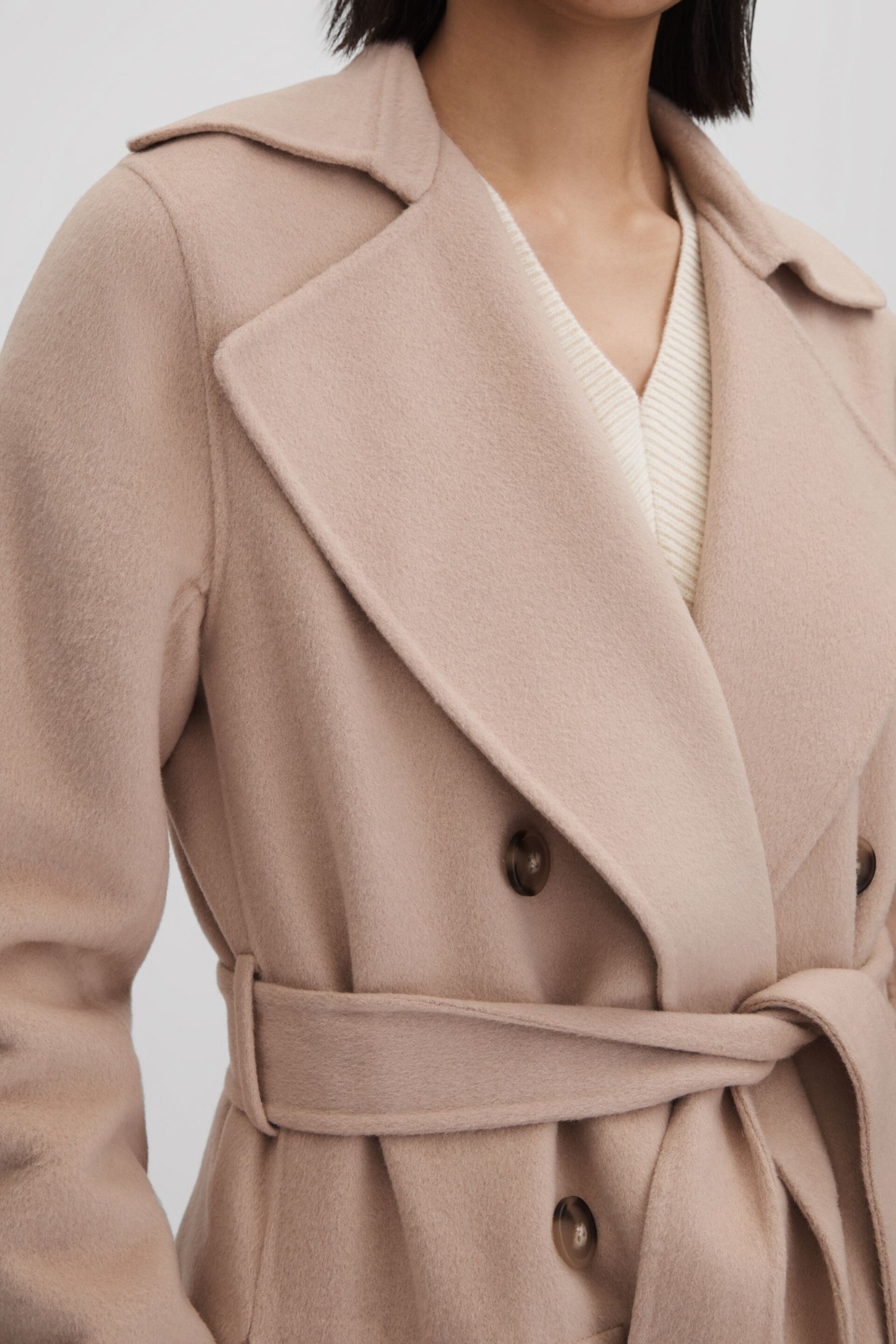 Reiss Neutral Sasha Wool Blend Double Breasted Blindseam Coat - Image 4 of 6