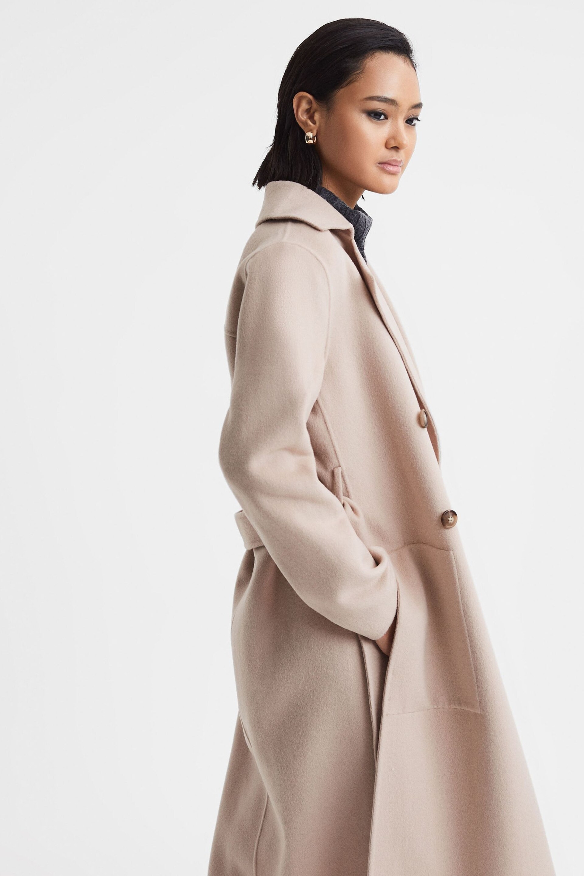 Reiss Neutral Sasha Wool Blend Double Breasted Blindseam Coat - Image 6 of 6