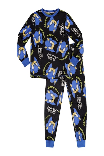 Brand Threads Black Sonic The Hedgehog Boys Fleece Pyjama Set