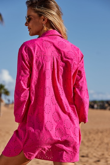 Sosandar Pink Brodierie Shirt Dress