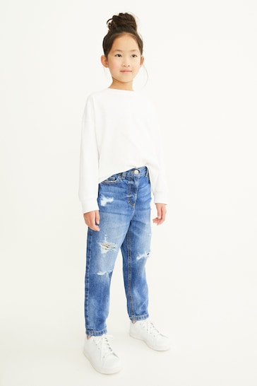 Mid Blue Denim Distressed Mom Jeans (3-16yrs)